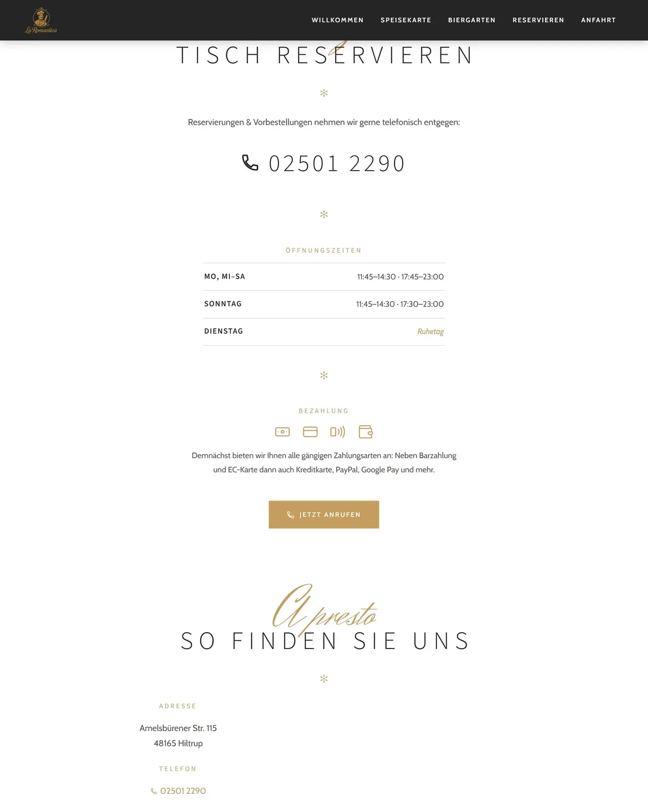 Ausschnitt 4 der Website von La Romantica